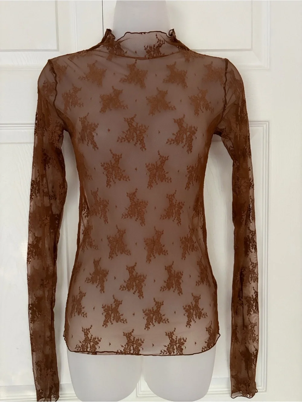 Free People Lady Lux Layering Top Lace Long Sleeve Top Brown size Small